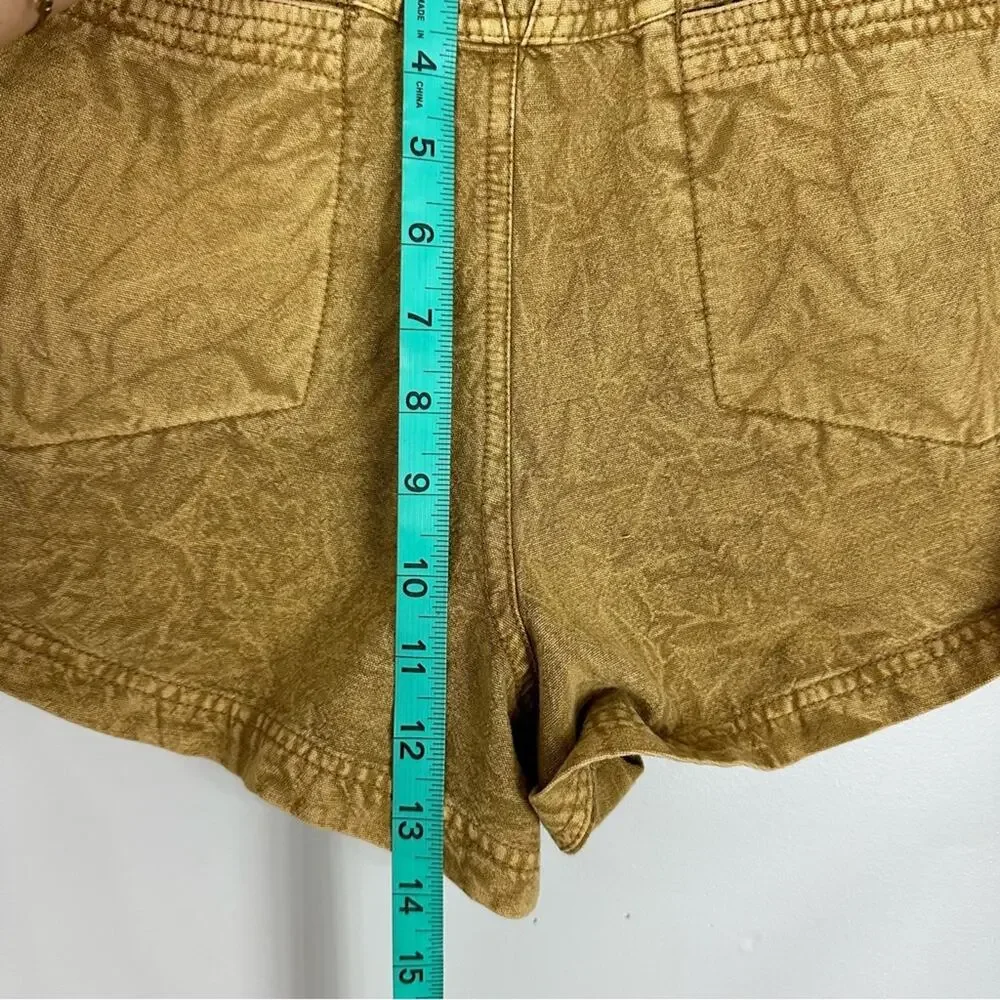 Free People Linen Blend Vintage Wash Tan Utility Shorts Size 10 Boho Chic